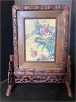 Chinese Porcelain and Wood  Table Screen