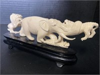 7” Carved Elephant Tiger Lion Sculpture