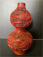 9” Double Gourd Cinnabar Vase