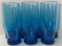 7 VINTAGE LIBBEY PERCEPTION TURQUOISE BLUE GLASSES