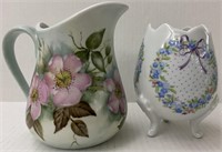 HAND PAINTED SMALL PITCHER & FLORAL EGG VASE