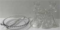 2 VINTAGE GLASS PIECES DOUBLE CANDLE AND CANDLE WI