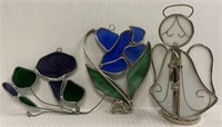 3 FAUX STAINED GLASS PIECES