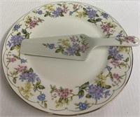 FLORAL CAKE SERVING PLATE AND UTENSIL