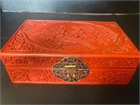Chinese Carved Cinnabar Enamel Jewelry Box