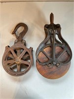 7 Cast Iron and Wood Pulleys