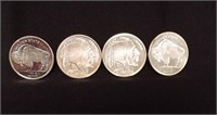 (4) ONE TROY OUNCE SILVER COINS, .999 SILVER....