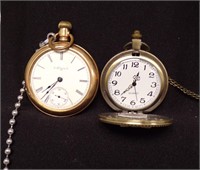 (2) POCKET WATCHES W/WATCH FOBS, ONE ELGIN....