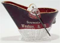 Antique Ruby Red Glass Coal Bucket Souvenir for