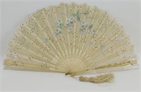 Antique Victorian Lace Hand Fan - Floral with