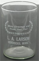 Antique Etched Advertising Glass "Merry Christmas
