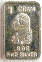 Silver Bar "George Washington" - 1 gram .999 Fine
