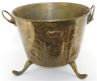 * Vintage Brass Claw Footed Cauldron with