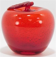 Vintage Large Red Art Glass Apple - 4” x 4”