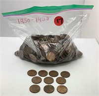Large bag of 1950's wheat pennies
