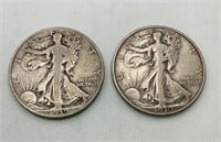 (2) 1939D Liberty Half Dollars