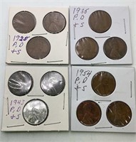 (4) wheat penny mint sets- 1925, 35, 43 & 54
