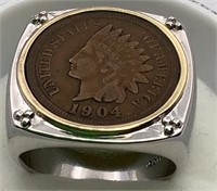 1904 Indian Head Penny ring- .925 silver-size 10