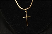 STAMPED 14 K GOLD CHAIN AND CROSS PENDENT MADE INY