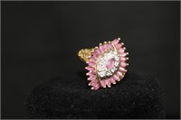 10K GOLD WITH PINK SAPPHIRE AND DIAMONDS SIZE 5.5