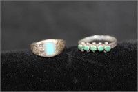 SOUTHWEST SILVER AND TURQ RINGS SIZE 5, 5.25