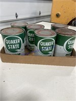 6 QUAKER STATE OIL CANS- FULL OF OIL