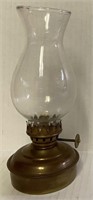 VINTAGE GLASS & BRASS SMALL OIL LAMP