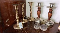 Lot-candleholders India brass glass wood