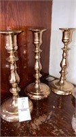 Lot-candleholders India brass glass wood