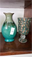 Pottery vase 9”,mirror glass candleholder