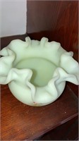 Signed Hand painted Fenton satin glass holly bowl