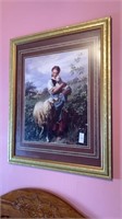 Shepherd girl w/ sheep Large framed print 31”