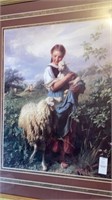 Shepherd girl w/ sheep Large framed print 31”
