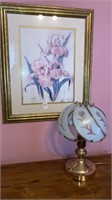 Small lamp,Framed irises print 23” x20”