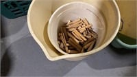 Laundry basket lot with clothes pins