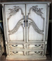Mid Century Carved & Applied Traditional Armoire