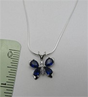 925 Silver Sapphire & CZ Butterfly Pendant w 20" C