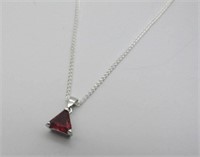 925 Silver Ruby Triangle Pendant w 20" Chain