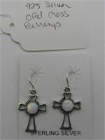 925 Silver Opal Cross Earrings