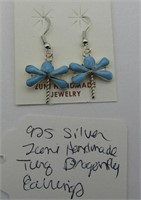 925 Silver Zuni Made Turq. Dragon Fly Earrings