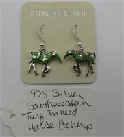 925 Silver Turquoise Inlaid Horse Earrings