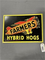 FARMERS HYBRID HOGS TIN SIGN, 10 X 14"