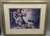 Floral print in gold frame matted good condition