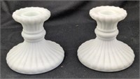 Two milk glass candlestick holders