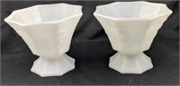 Two milk glass compotes grape leaf pattern good