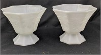 Two milk glass compote grape leaf pattern good