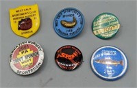 (6) vintage fishing and hunting pins good