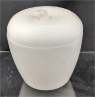 Milk glass apple trinket bowl with lid