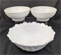 (3) milk glass bowls leaf pattern good condition