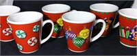 6 Christmas mugs in pairs of patterns. Good